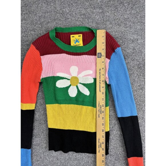 UNIF Sweater Womens XS Stripe Flower Daisy Knit Pullover Long Sleeve Top - Picture 3 of 7